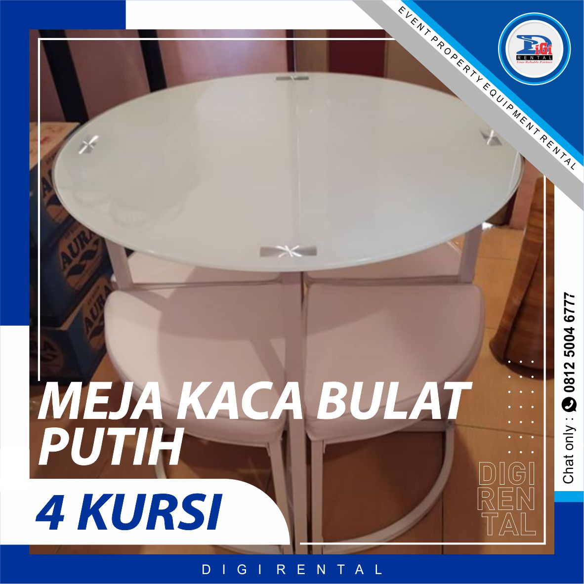 Foto Meja Bulat Kaca Set Kursi Putih